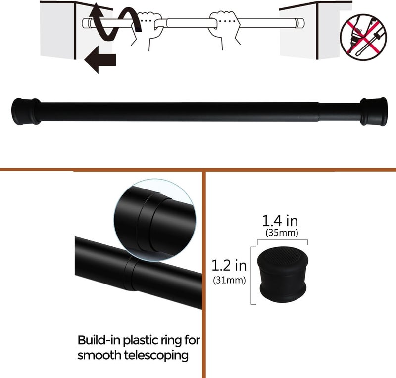 Refila 2 Pack Spring Tension Curtain Rod, 1 inch Decorative Tension Drapery Rod for Window, Café Rod (Black) - Image 4